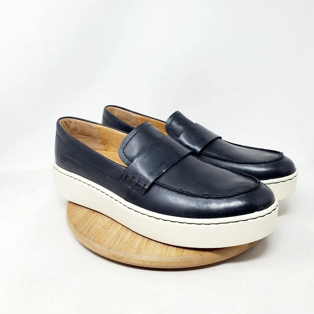 Born Shoes Womens 11 Marlie Black Leather Platform Slip On Dress Loafer